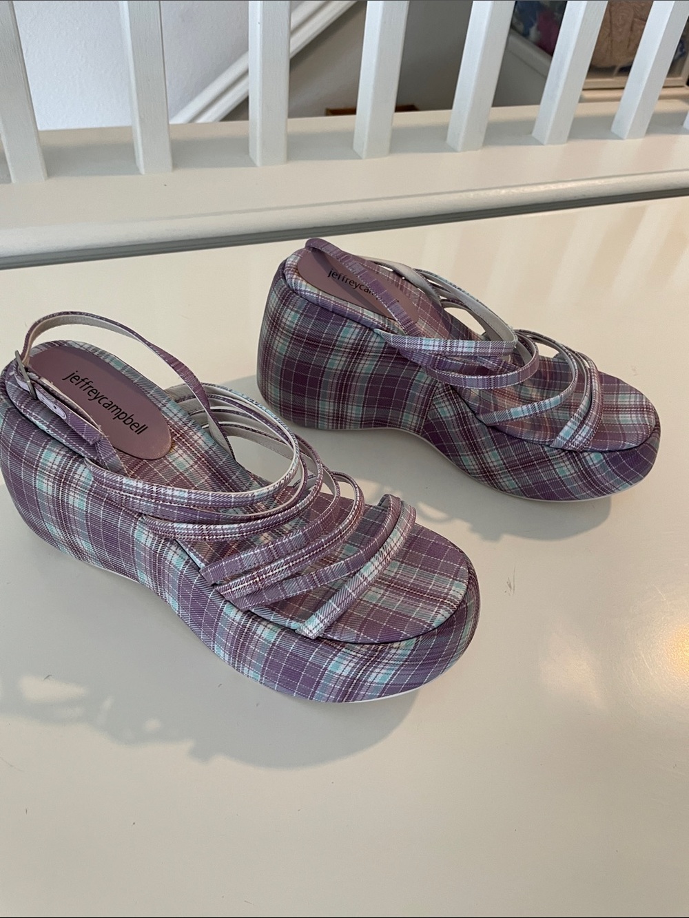 JEFFREY CAMPBELL Vibez Platform Sandal Purple Plaid Platform Sandals Size 10 - Picture 5 of 10